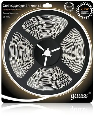 Светодиодная лента Gauss 5M теплый белый 7.2W 5050SMD 30LED/m 312000107