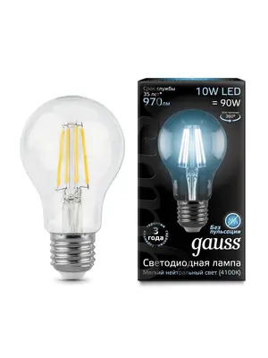 Лампа светодиодная филаментная E27 10W 4100К прозрачная 102802210