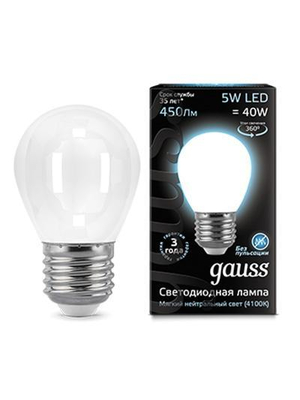 Лампа светодиодная филаментная E27 5W 4100К матовая 105202205