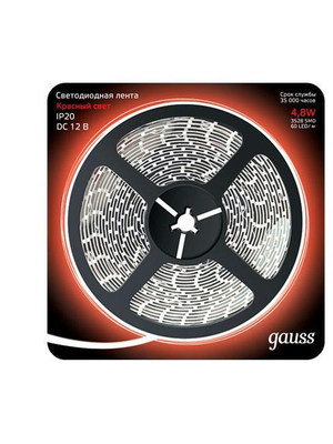 Светодиодная лента Gauss 5M красный 4,8W 3528SMD 60LED/m 312000705