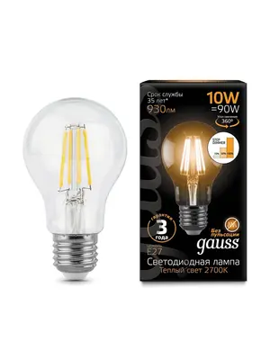 Лампа светодиодная филаментная диммируемая E27 10W 2700K прозрачная 102802110-S