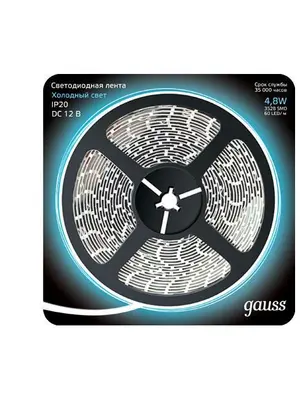 Светодиодная лента Gauss 5M холодный белый 4,8W 3528SMD 60LED/m 312000305
