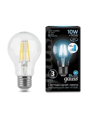 Лампа светодиодная филаментная диммируемая E27 10W 4100K прозрачная 102802210-S