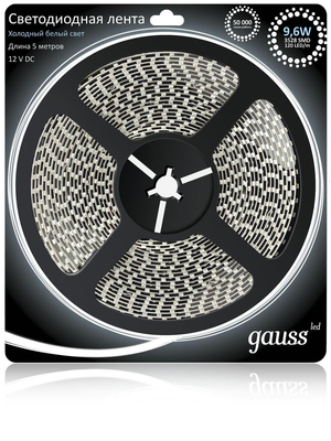 Светодиодная лента Gauss 5M холодный белый 9,6W 3528SMD 120LED/m 311000310