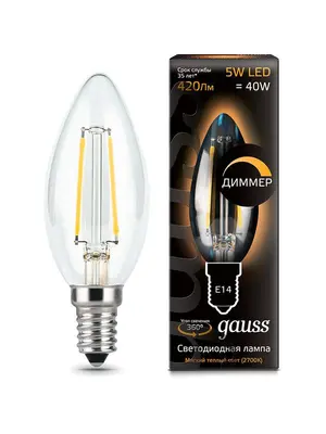 Лампа светодиодная диммируемая филаментная E14 5W 2700К прозрачная 103801105-D