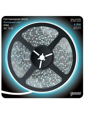 Светодиодная лента Gauss 5M холодный белый 4,8W 3528SMD 60LED/m 311000305