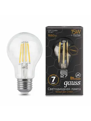 Лампа светодиодная филаментная E27 15W 2700К прозрачная 102802115