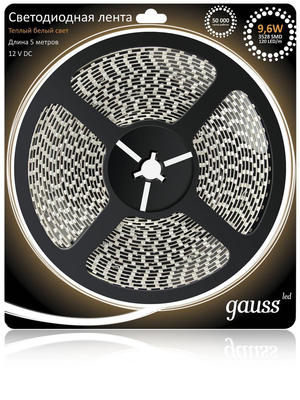 Светодиодная лента Gauss 5М теплый белый 9.6W 3528SMD 120LED/m 312000110