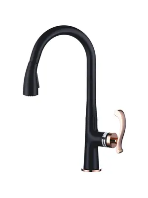 Смеситель для кухни с выдвижной лейкой с душем Gerhans K26B K14026B черный/розовое золото