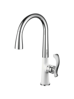 Смеситель для кухни с выдвижной лейкой с душем Gerhans K26W K14026W белый/хром
