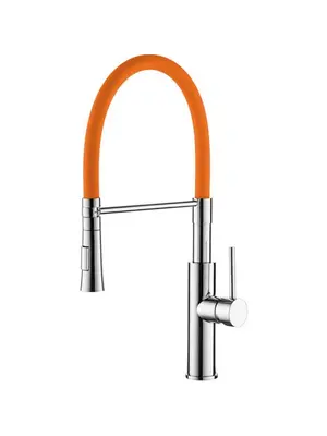 Смеситель для кухни с гибким изливом с душем Ledeme L4097-7 оранжевый/хром