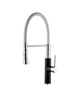 Смеситель для кухни с гибким изливом с душем Ledeme L4097B-3 черный/белый/хром