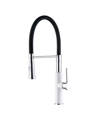 Смеситель для кухни с гибким изливом с душем Ledeme L4097W-2 белый/хром