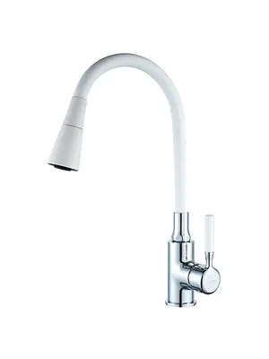 Смеситель для кухни с гибким изливом с душем Ledeme Rainbow R L4199-3 белый/хром
