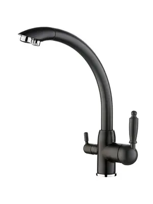 Смеситель для кухни со встроенным краном под фильтр питьевой воды Ledeme R L4455F-3 черный, Основной цвет: Черный