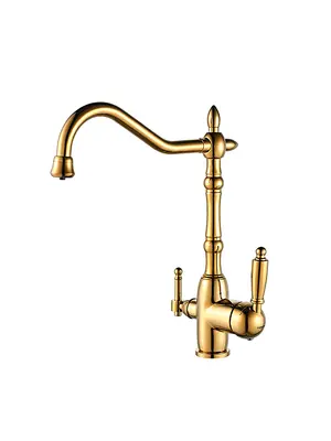 Смеситель для кухни ретро со встроенным краном под фильтр питьевой воды Ledeme L4555G-3 золотой