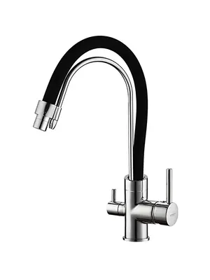 Смеситель для кухни с гибким изливом и встроенным краном под фильтр питьевой воды Ledeme L4755-2 черный/хром