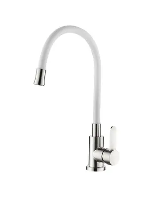 Смеситель для кухни с гибким изливом Ledeme R L74004-3 белый/нержавеющая сталь