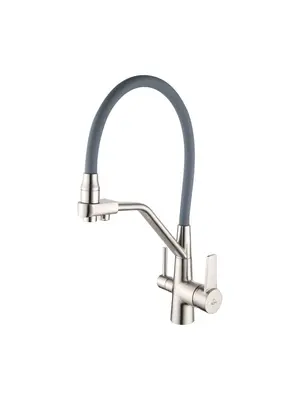 Смеситель для кухни с гибким изливом Rose R558L никель/серый