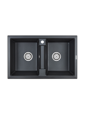 Мойка из камня Paulmark Tandem 80/2 PM238150-BLM 81 х 50 см кварц черный металлик