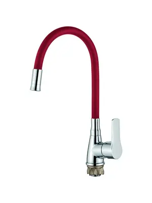 Смеситель для кухни с гибким изливом с душем Ledeme L4699-1 бордовый/хром