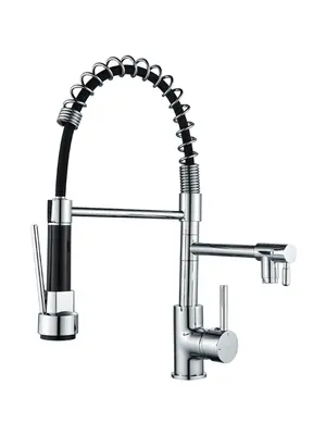 Смеситель для кухни с гибким изливом на пружине с душем Ledeme L4799 хром