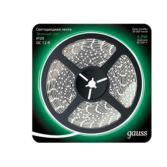 Светодиодная лента Gauss 5M зеленый 4,8W 3528SMD 60LED/m 312000605