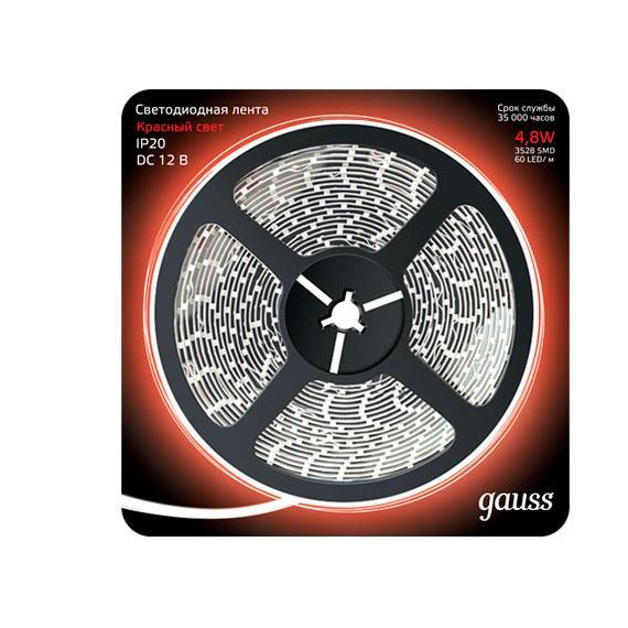 Светодиодная лента Gauss 5M красный 4,8W 3528SMD 60LED/m 312000705