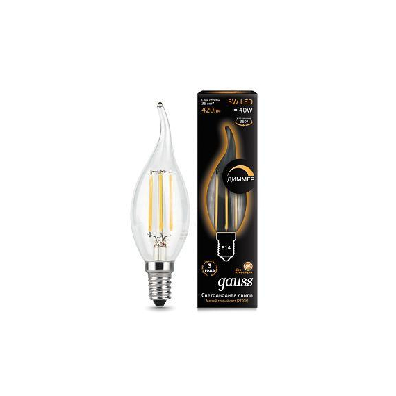 Лампа светодиодная диммируемая филаментная E14 5W 2700К прозрачная 104801105-D