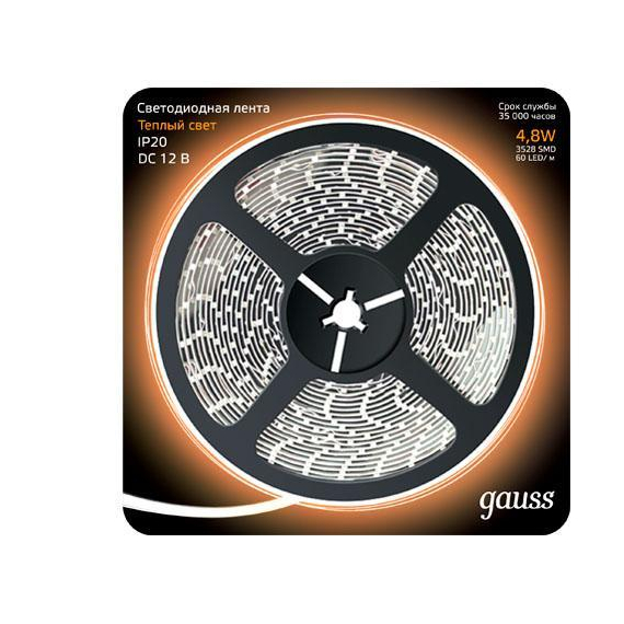 Светодиодная лента Gauss 5M теплый белый 4,8W 3528SMD 60LED/m 312000105