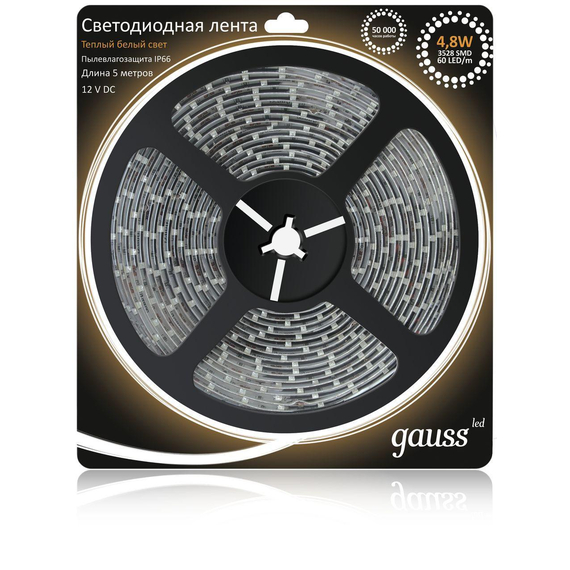 Светодиодная лента Gauss 5M теплый белый 4,8W 3528SMD 60LED/m 311000105