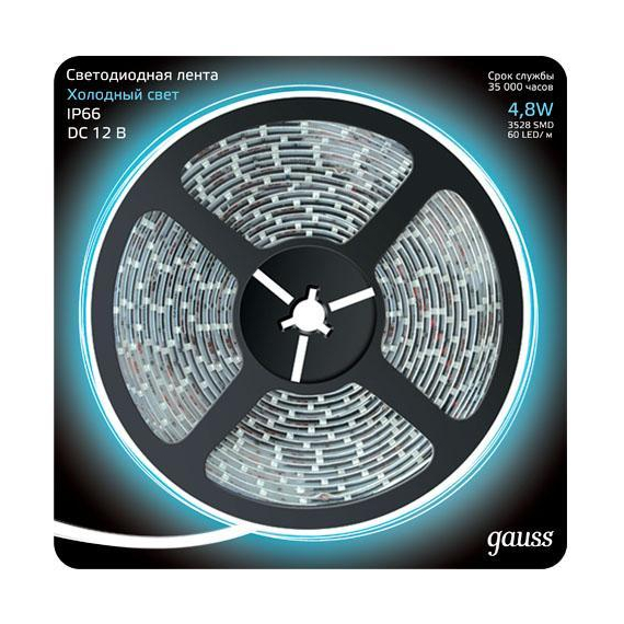 Светодиодная лента Gauss 5M холодный белый 4,8W 3528SMD 60LED/m 311000305