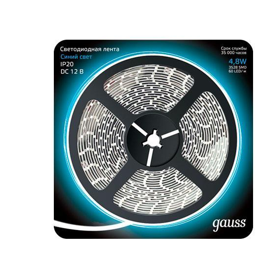 Светодиодная лента Gauss 5M синий 4,8W 3528SMD 60LED/m 312000505
