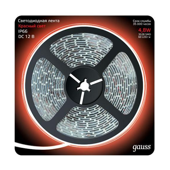 Светодиодная лента Gauss 5M красный 4,8W 3528SMD 60LED/m 311000705