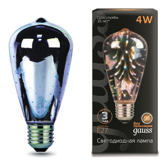 Лампа светодиодная E27 4W RGB разноцветная 147802404