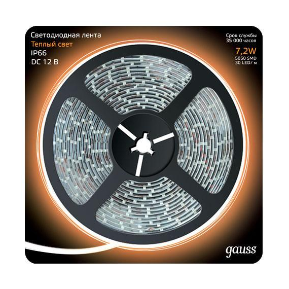Светодиодная лента Gauss 5M теплый белый 7,2W 5050SMD 30LED/m 311000107