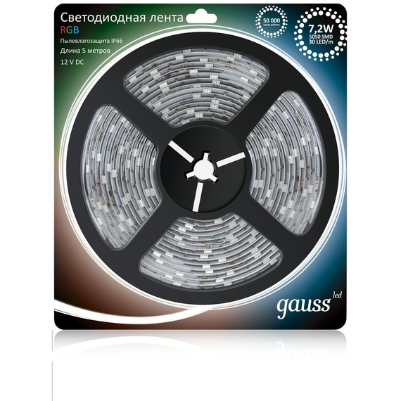 Светодиодная лента Gauss 5M RGB 7,2W 5050SMD 30LED/m 311000407