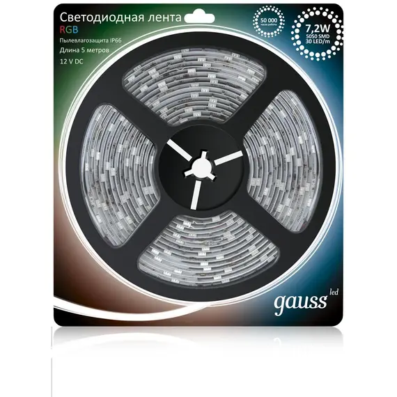 Светодиодная лента Gauss 5M RGB 7,2W 5050SMD 30LED/m 311000407