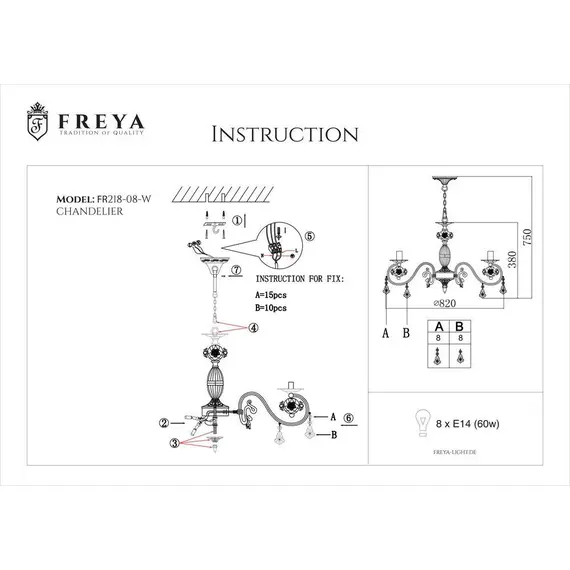 Подвесная люстра Freya Faberge FR3218-PL-08-WG, изображение 2