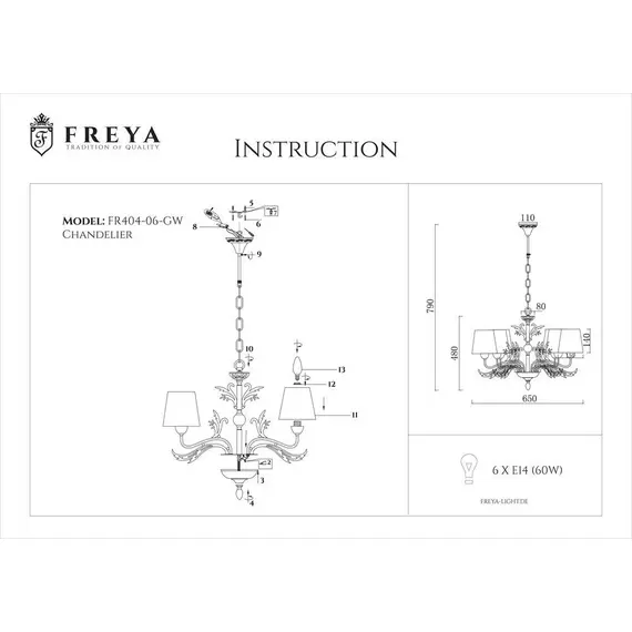 Подвесная люстра Freya Agas FR2404-PL-06-WG, изображение 2