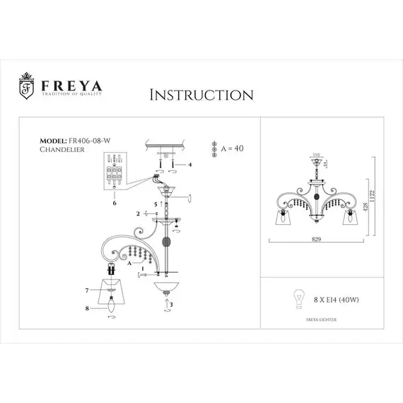 Подвесная люстра Freya Lorette FR2406-PL-08-WG, изображение 2