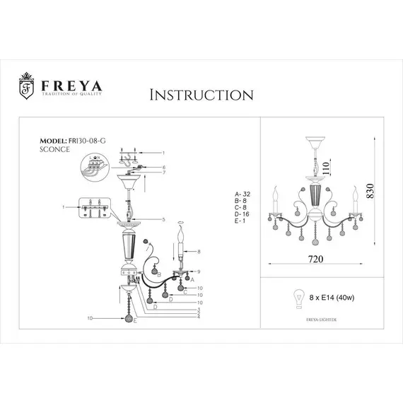 Подвесная люстра Freya Marlin FR1130-PL-08-G, изображение 2