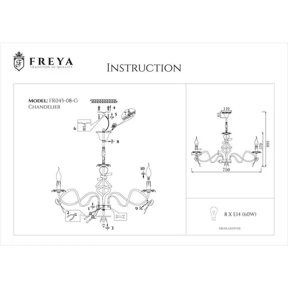Подвесная люстра Freya Arco FR2045-PL-08-WG, изображение 2