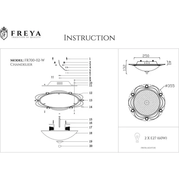 Потолочный светильник Freya Amado FR2700-CL-02-WG, изображение 2