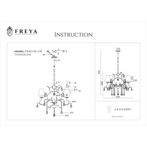 Подвесная люстра Freya Susie FR3403-PL-06-WG, изображение 2