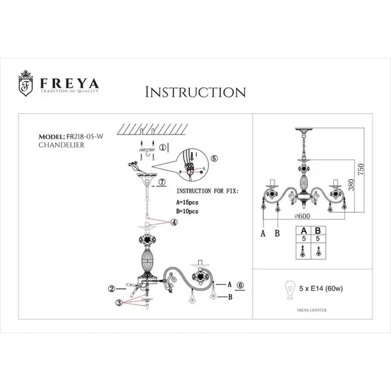 Подвесная люстра Freya Faberge FR3218-PL-05-WG, изображение 2