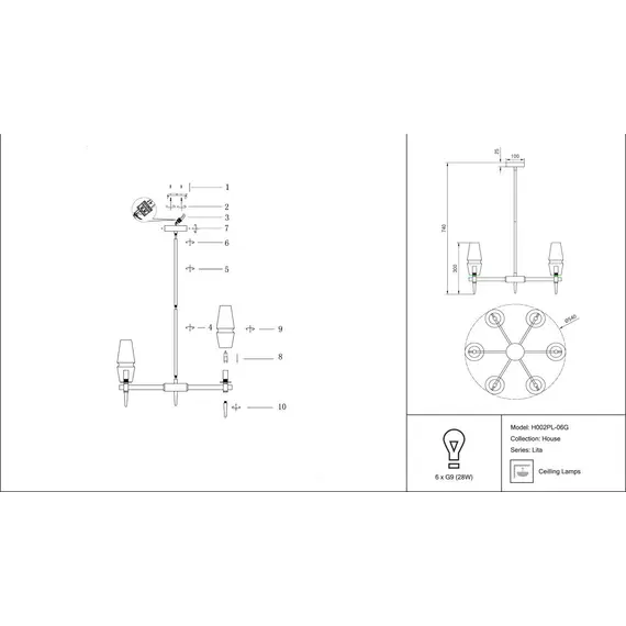 Подвесная люстра Maytoni Lita H002PL-06G, изображение 2