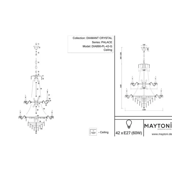 Подвесная люстра Maytoni Palace DIA890-PL-42-G, изображение 2