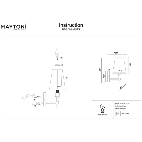 Бра Maytoni Zaragoza H001WL-01BS, изображение 2