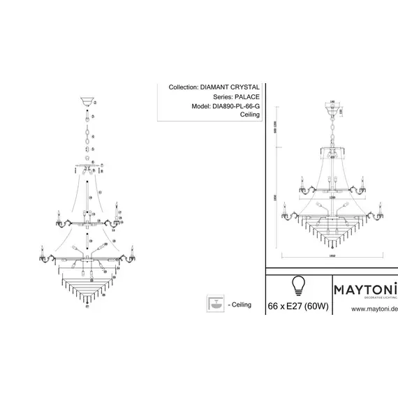 Подвесная люстра Maytoni Palace DIA890-PL-66-G, изображение 2
